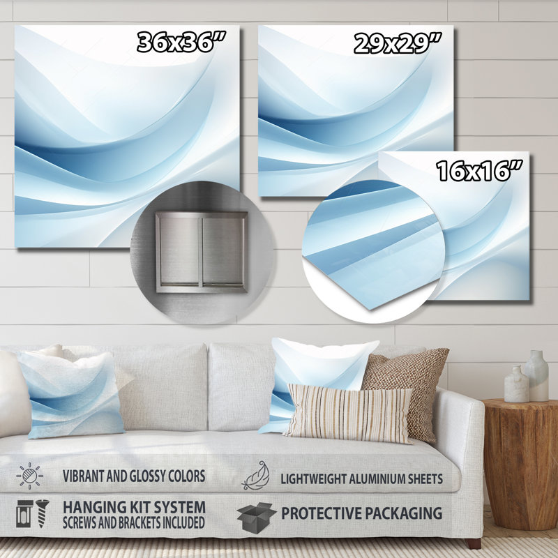 Blue And White Abstract Fractal Fusion II - Fractal Metal Wall Art Print, 29" H x 29" W