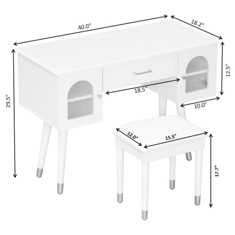 Ensemble de coiffeuse et coiffeuse Elegant Vanity, Blanc