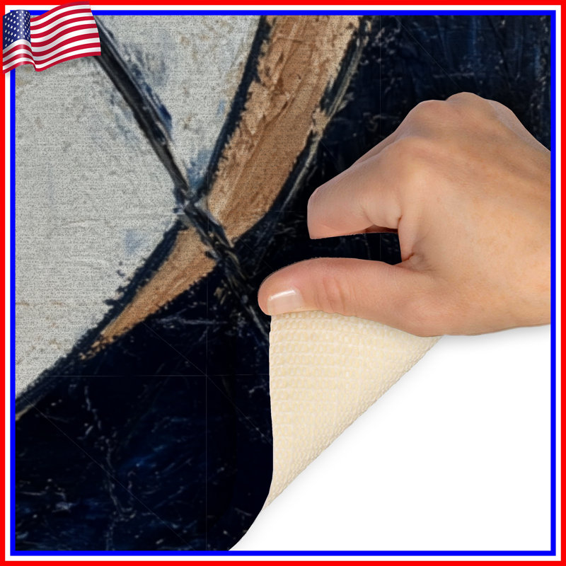 Tapis de bain abstrait, Simple - L 34 po x l 21 po, Bleu / blanc / beige géométrique