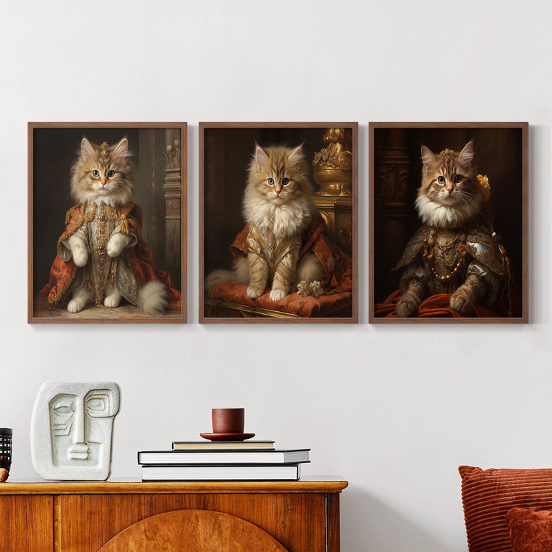 Ensemble de 3 reproductions de giclées encadrées, série royale L III - prêt à être accroché, Cadre noyer, H 20 po x l 16 po