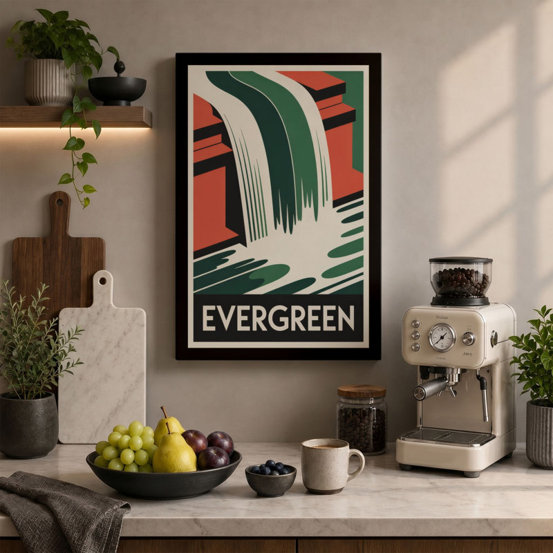 Evergreen Falls Art Deco - Wrapped Canvas, 24x16 - 61.0 x 40.6 cm, Black Border