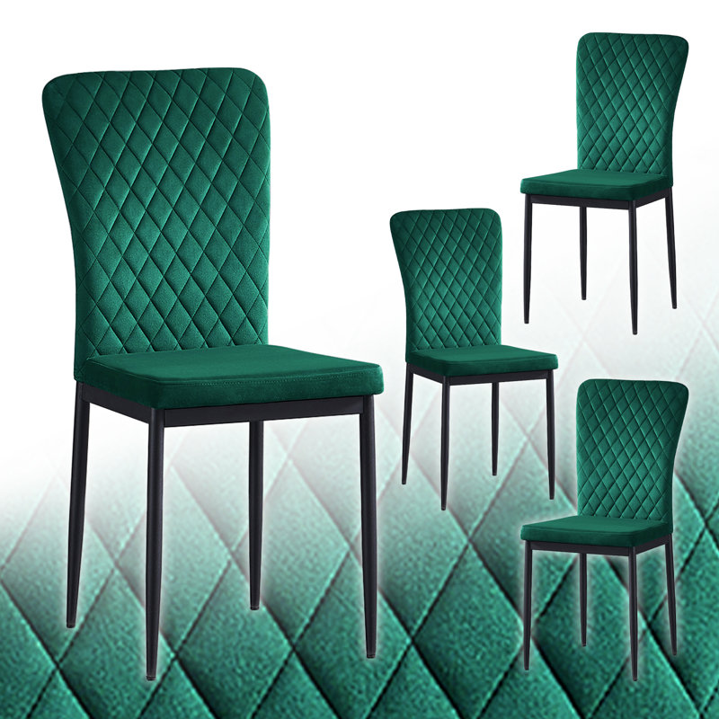 Modern Faux Leather/PU/Suede/Velvet Upholstered Dining Chair Tufted High Back, Green Velvet, Black
