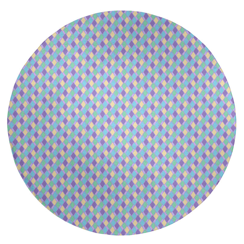 Tapis bleu light losanges rétro, Rond 5 pi