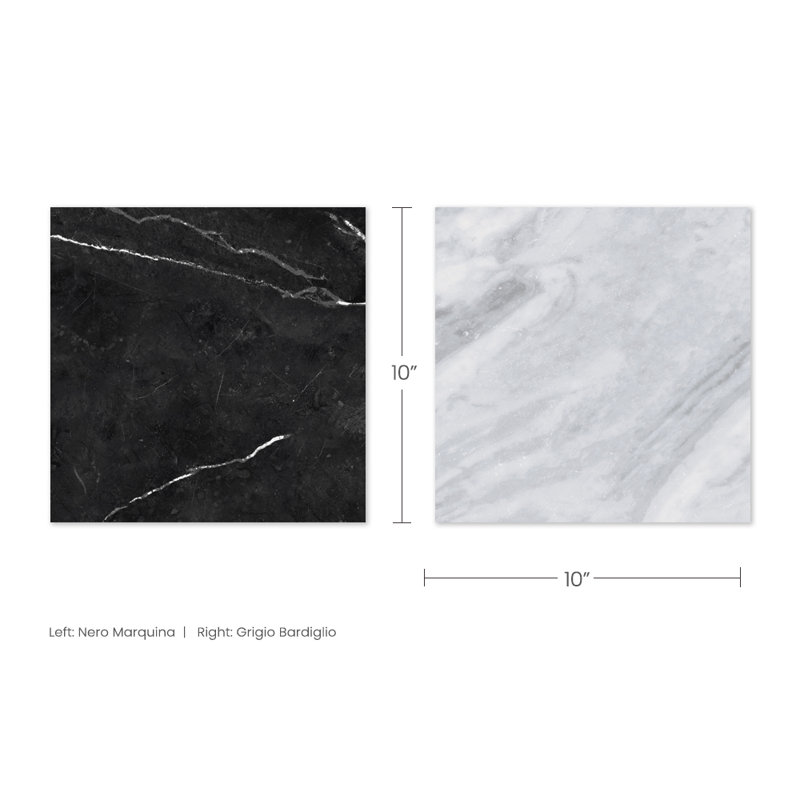 Tavari damier 10X10 Marquina et Bardiglio, Gris / Noir
