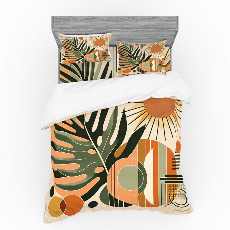 Ensemble de literie Ambesonne Monstera et vert réséda pêche et pâle, King Duvet Cover + 3 Additional Pieces