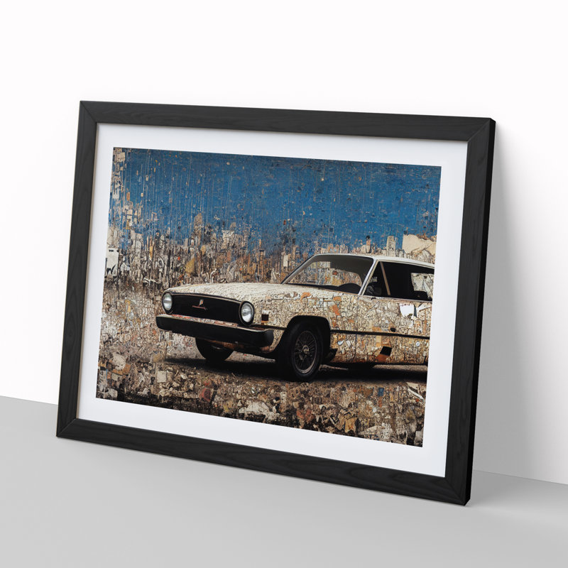 XH1022-7595X Rusted Car - Single Picture Frame Painting, 25cm H x 34cm W x 2cm D, Black 