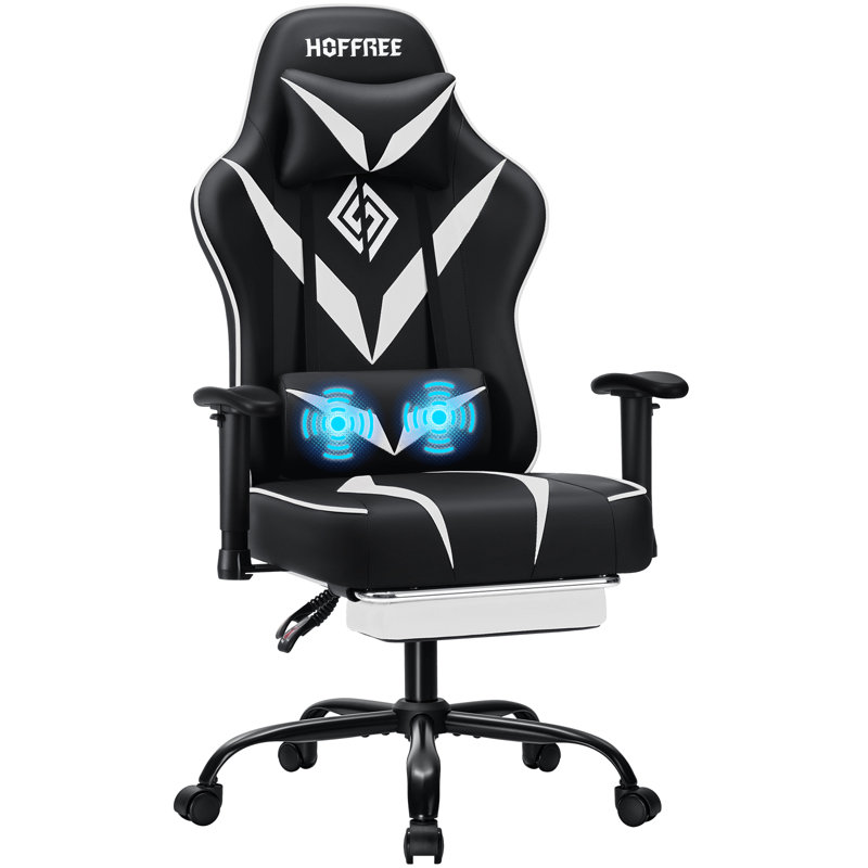 Ergonomic Massage Gaming Chair With Adjustable Armrests, White