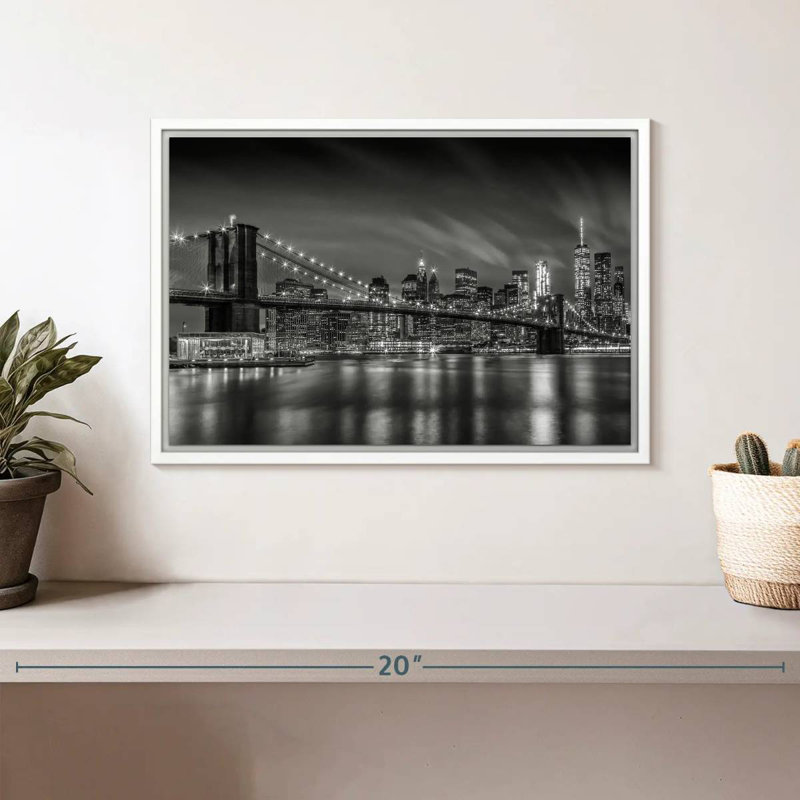 Brooklyn Bridge Nightly Impressions, Cadre flottant blanc, 13 po x 9 po