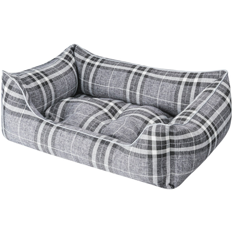 Gingham Orthopedic Polyester Pet Bed, Extra large (100cm W x 80cm D x 35cm H), Grey