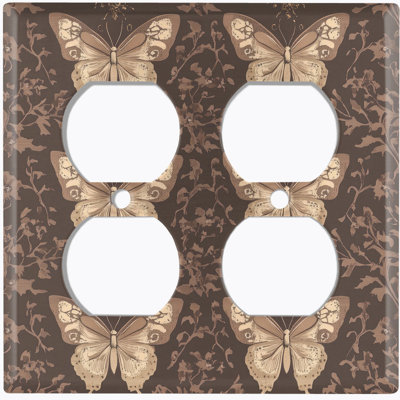 Metal Light Switch Plate Cover; US Standard Size 2 Gang Duplex - Vintage Butterfly Pattern