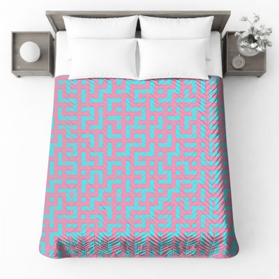 Couvre-lit matelassé bleu et rose