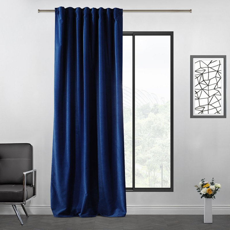Extra Long & Extra Wide Matte Velvet Curtain Panel, 140cm Width x 200cm Drop, 45 NAVY BLUE