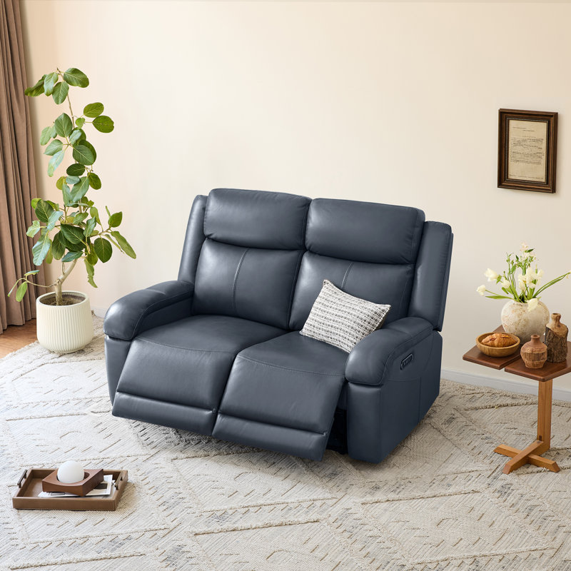 Canapé inclinable électrique en cuir véritable Mejas, 2, Marine