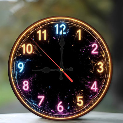 Neon Style Numbers Clock Face Cosmic Background
