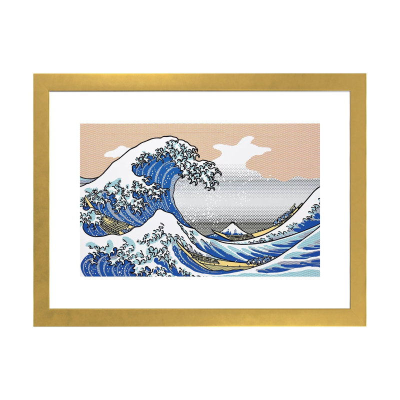 «The Wave» par Toni Sanchez - impression d'art graphique, H 16 po x l 24 po x P 1 po, Encadré en papier doré