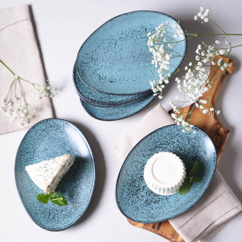 Oval Dessert Plate Stoneware 8.86" Night Sky