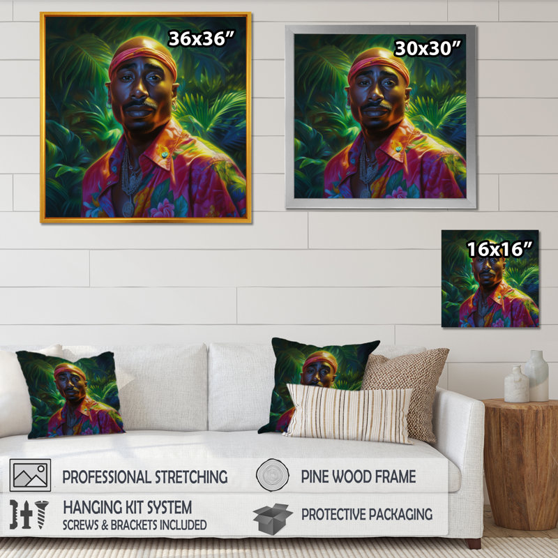 2Pac Miami Vibes II - Imprimé, Cadre simple noir, H 16 po x l 16 po x P 1 po