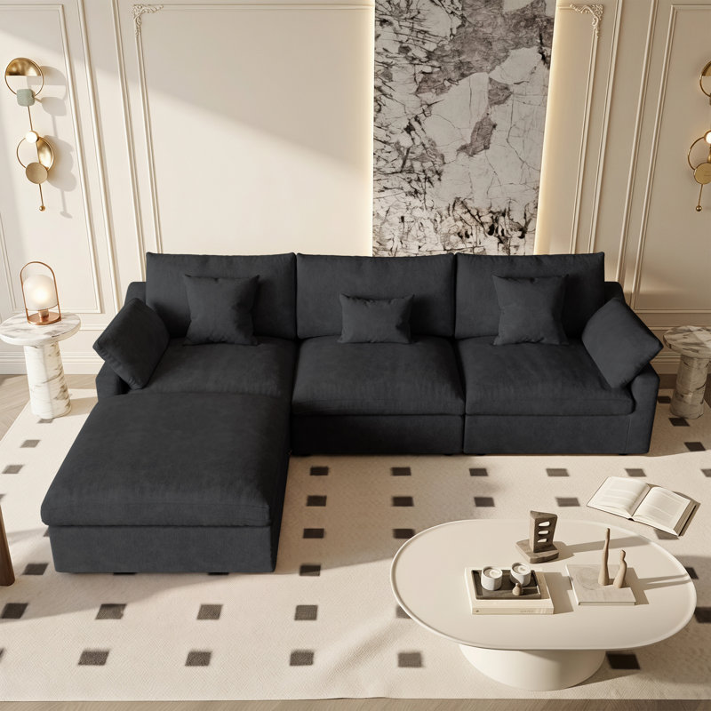 Canapé modulaire rembourré avec repose-pieds, Gris anthracite foncé, H 29,53 po x l 119,29 po x P 77,95 po
