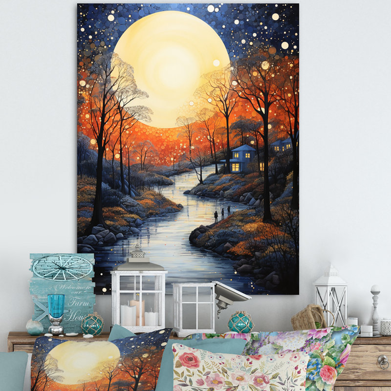 «Orange Bridge Abstracted Riverine Pointillism», reproduction sur toile, H 20 po x l 12 po x P 1 po, Toile tendue
