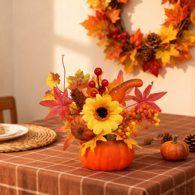 1 pièce ornement de bureau de citrouille de tournesol simulé, centres de table d'automne, décorations de table de l'Action de grâce, pour la décoration de table