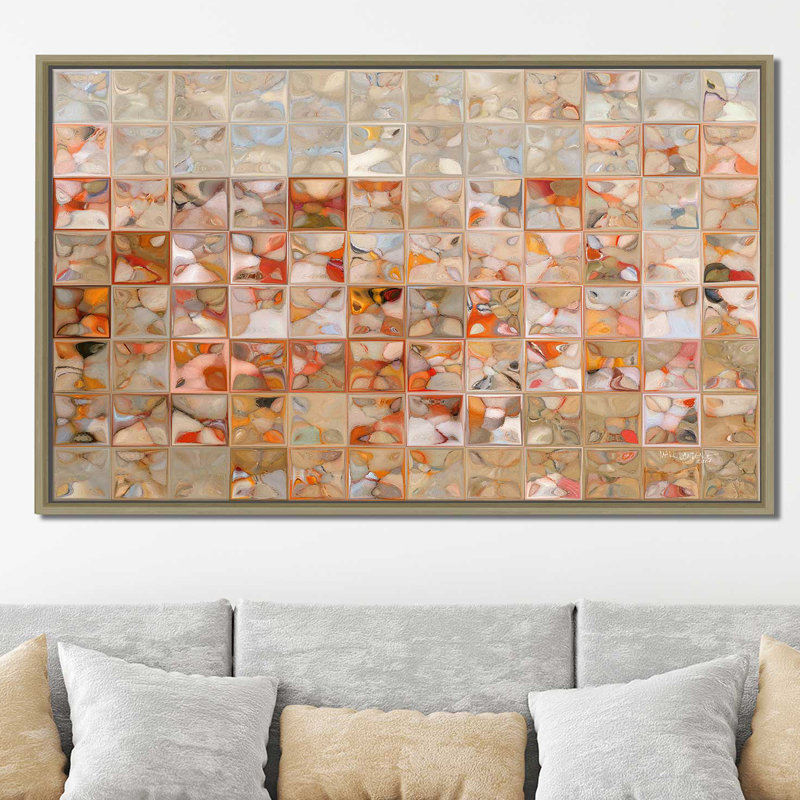 « orange et beige », impression sur toile, H 31,5 po x l 51,5 po x P 2 po, Cadre flottant champagne