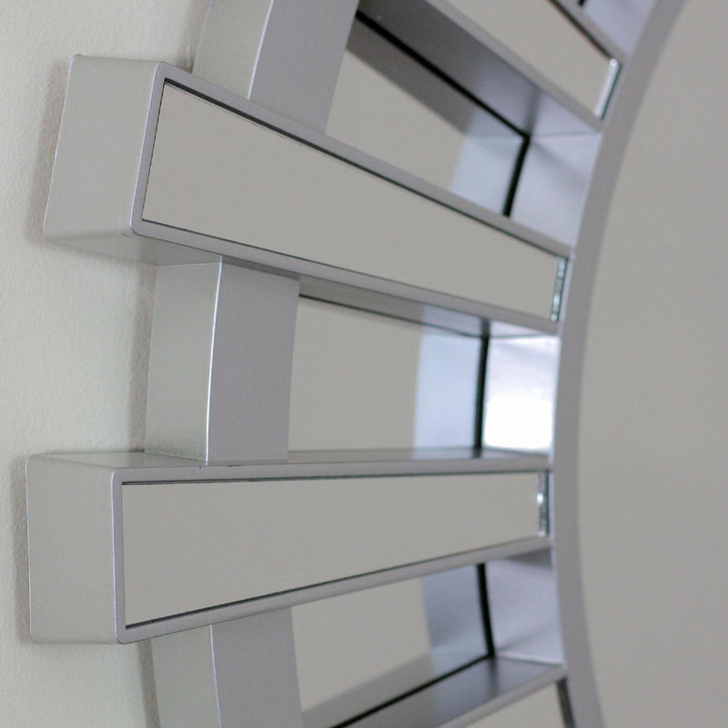 25.5" Sunburst Round Wall Mirror, Silver