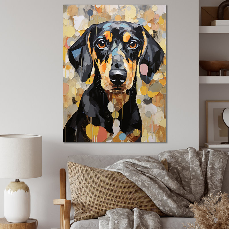 Drôle de daschund sur toile, H 20 po x l 12 po x P 1 po, Toile tendue