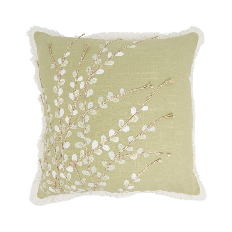 Elegant Embroidered Floral Down Filled Pillow, Green, Duck Down