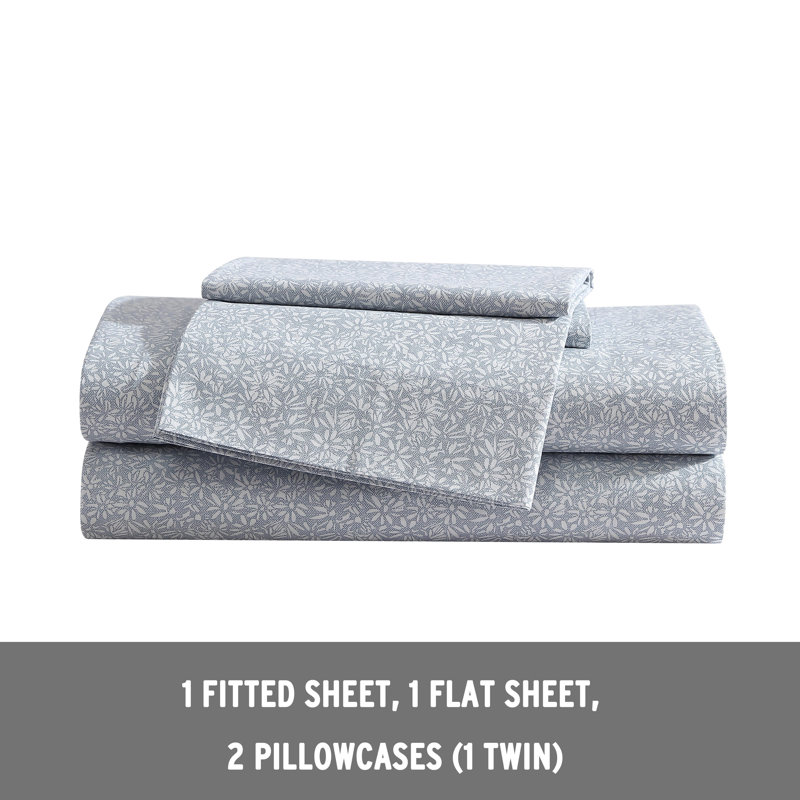 Shasta Lake Cotton Percale Standard Sheet Set, Twin Sheet Set with 1 Pillowcase, Little Blossom