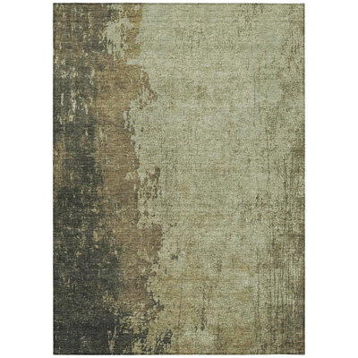 Tapis intérieur/extérieur lavable, abstrait, vert olive et brun, 90 x 150 cm