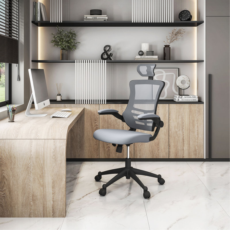 Fauteuil de direction moderne haut dossier en filet avec appui-tête et accoudoirs rabattables Techni Mobile, Argent argent