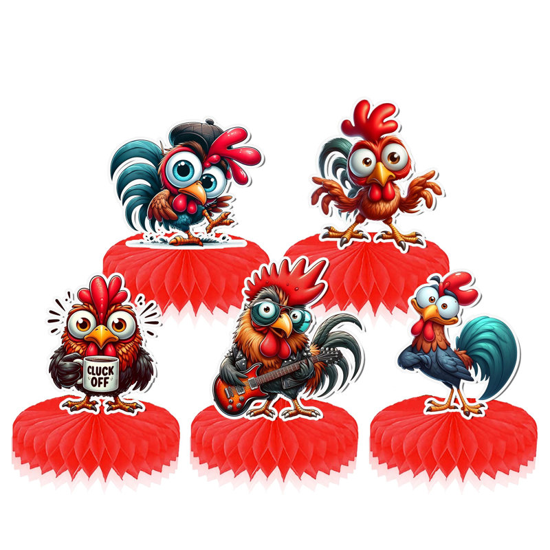 Décorations de table amusantes en forme de coq en nid d'abeille - 5 pièces - Décoration pour une fête sur le thème des poules de la ferme
