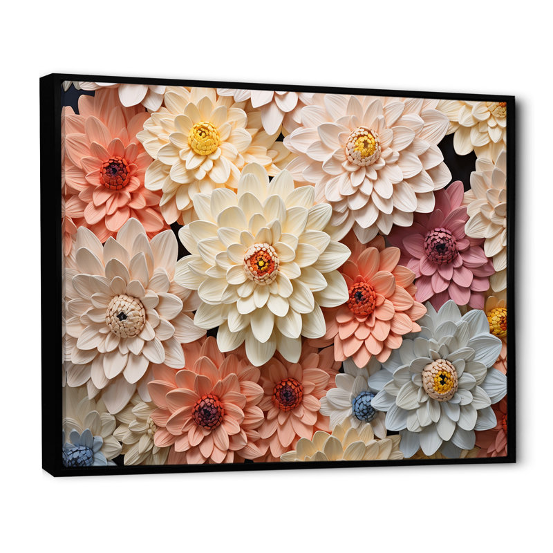 Sunnit Blooms Zinnias Flowers sur toile, H 24 po x l 32 po x P 1 po, Cadre flottant noir