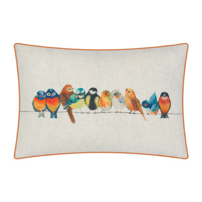 Birds Print Linen Throw Pillow Cover