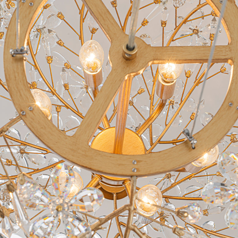 Lustre sphérique en cristal 6 lumières, H 20,1 po x l 20,7 po x P 20,7 po