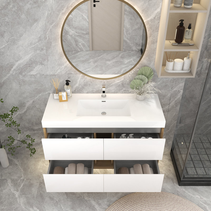 Ensemble de meuble-lavabo mural simple 47 po, Blanc brillant