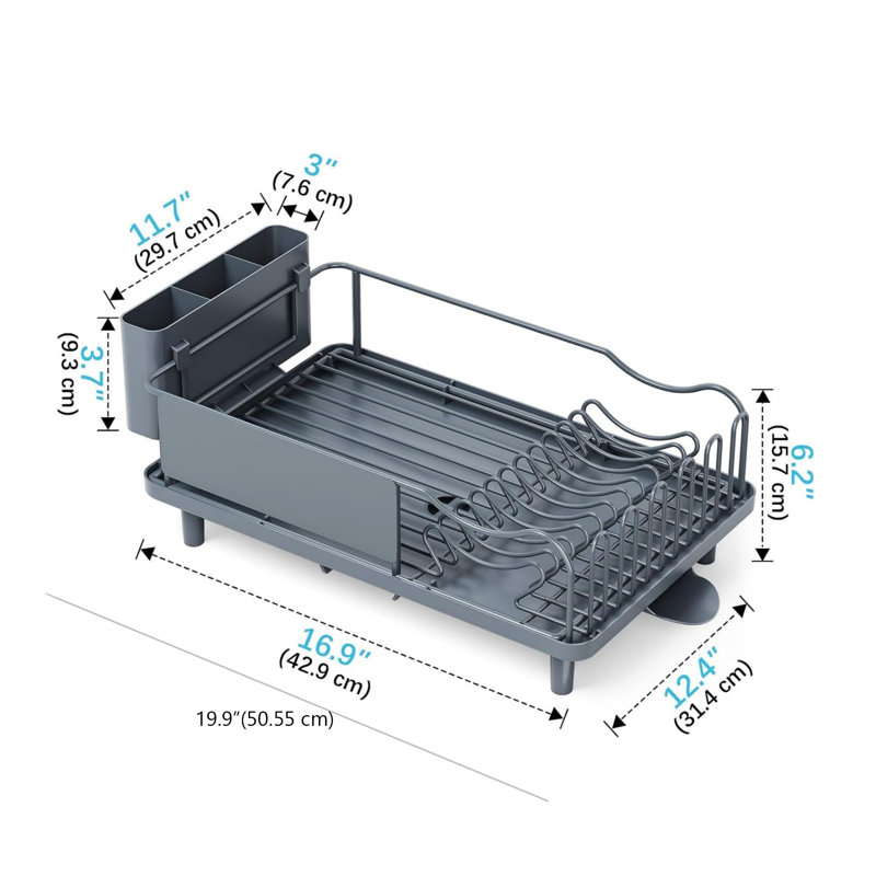 Kitchen Stainless Steel Dish Drainer Rack, 16 x 51 x 31 cm Teal