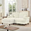 Grand canapé modulaire en L à deux places avec accoudoirs évasés et volants amovibles, jupes plissées et pieds fuselés, canapé-lit en chenille confortable avec repose-pieds mobile-325884159