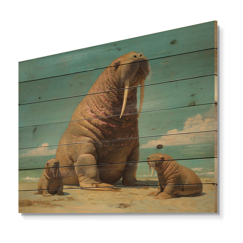 Morse scène nautique en été II - impression moderne en bois gris sur bois de pin naturel, H 34 po x l 44 po x P 0,78 po