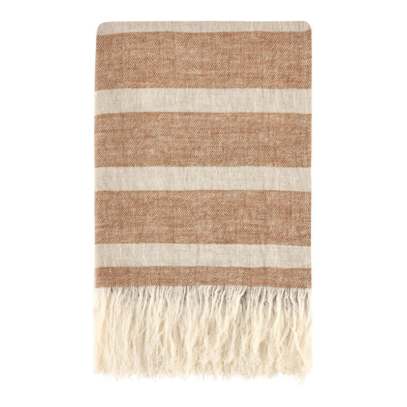 Crawford Hand Woven Throw Blanket, Brown Linen Striped