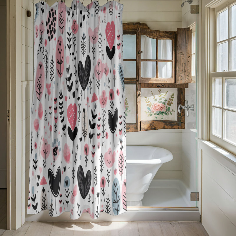 Nordic Heart Designs - Rideau de douche standard 1 pièce, H 74 po x l 71 po