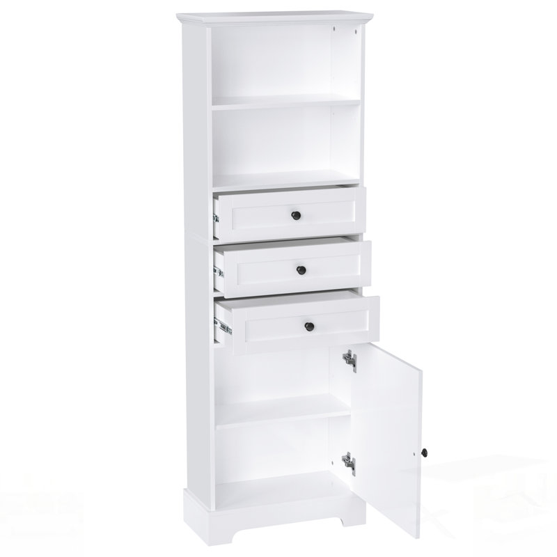 Tall Storage Cabinet With 3 Drawers And Adjustable Shelves For Bathroom, Study, Office, And Interior Organization, White