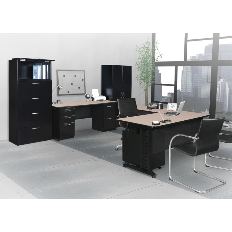 Nevjana Fusion Teachers Desk with Double Pedestal Drawer Unit, Maple, 29" H x 66" W x 30" D