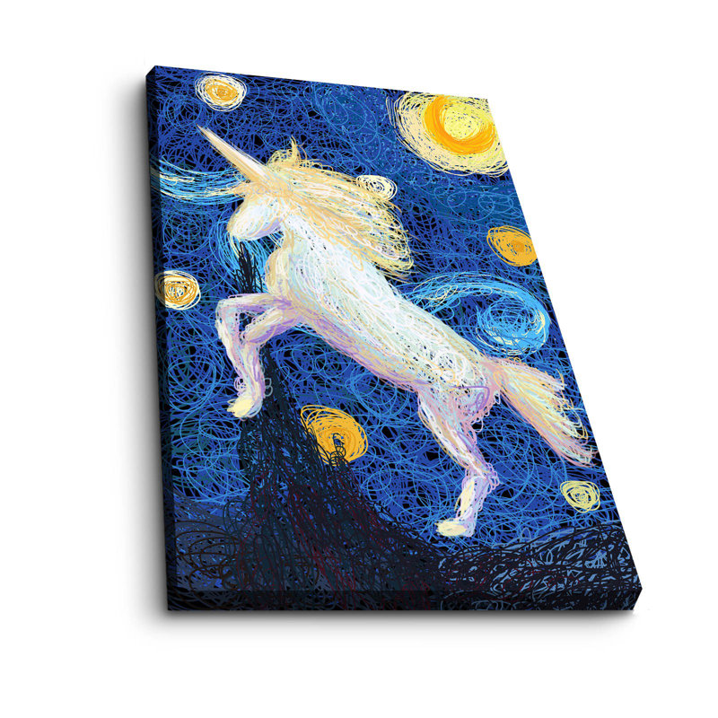 White Unicorn Fantasy Pine Frame Canvas Wall Art - 17.7" X 27.6"