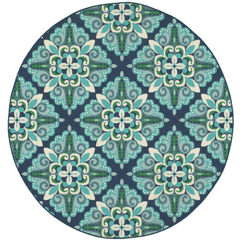 Deltana Floral Machine Woven Indoor / Outdoor Rug, Round 7'10"