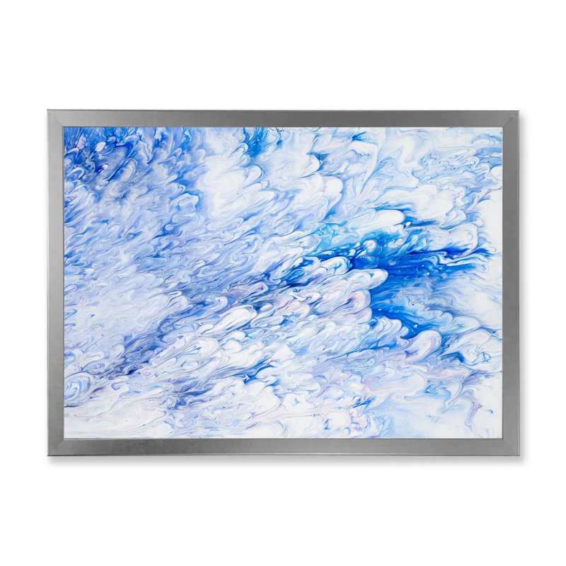 Art sur marbre bleu et blanc - reproduction sur toile, H 34 po x l 44 po, Toile argentée avec cadre d'angle fermé