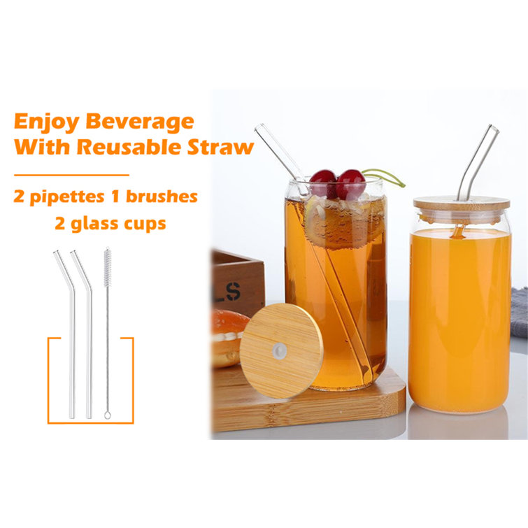 ANOTION Glass Cups with Lids and Straws 22oz - Coffee Cups Drinking Glasses  Iced Coffee Cup Smoothie