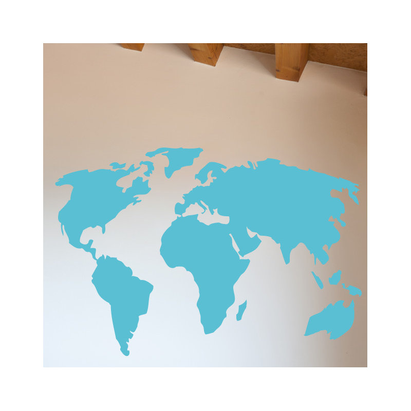 Décalcomanie murale carte du monde, H 22 po x l 32 po x P 0,01 po, Bleu geyser