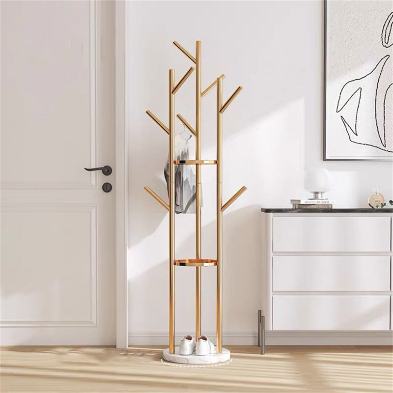 Coster Steel Freestanding 9 - Hook Coat Rack, Gold