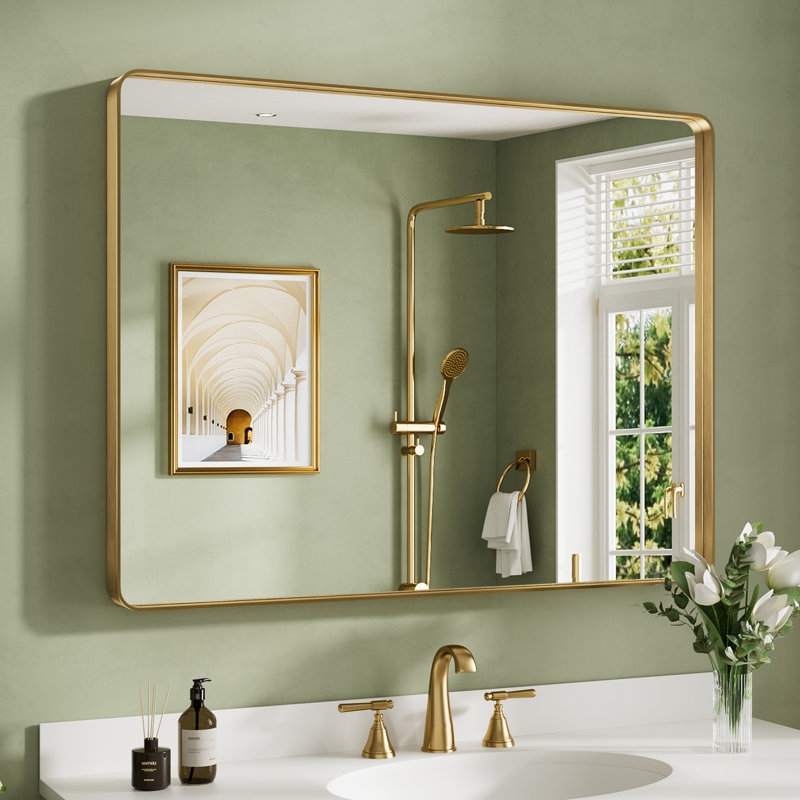 Miroir de salle de bain mural Llesenia, 40 po x 30 po, Or brossé, Rectangulaire